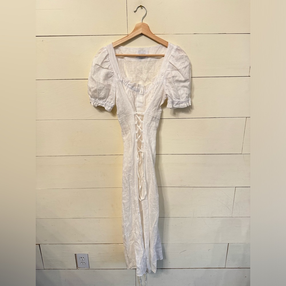 SLEEPER Marquise Linen Lace-Up Dress in white - Picture 6 of 13